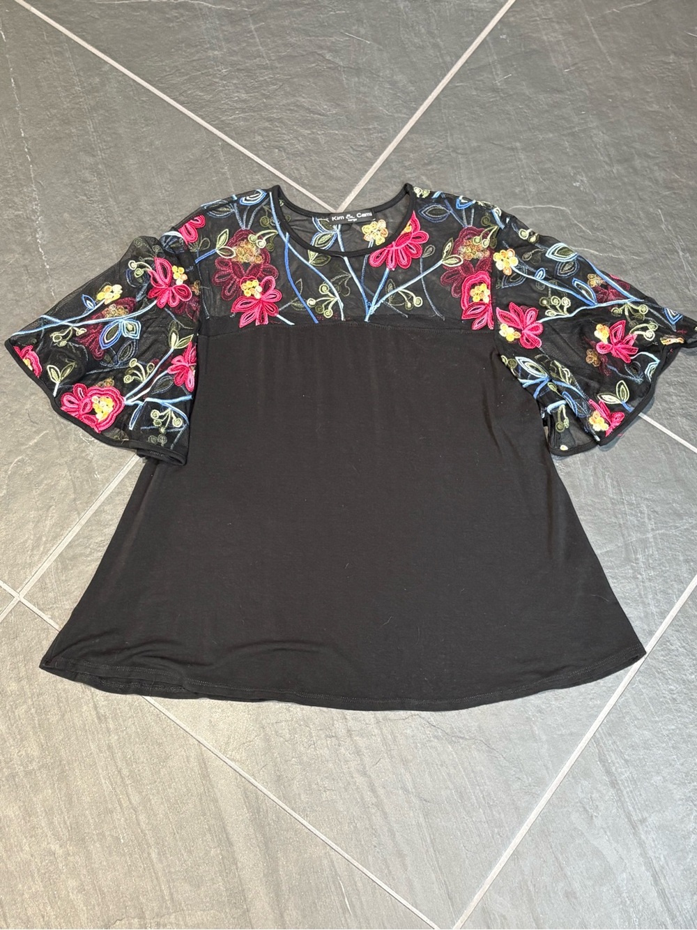 Floral Mesh T-Shirt Black Large 2005